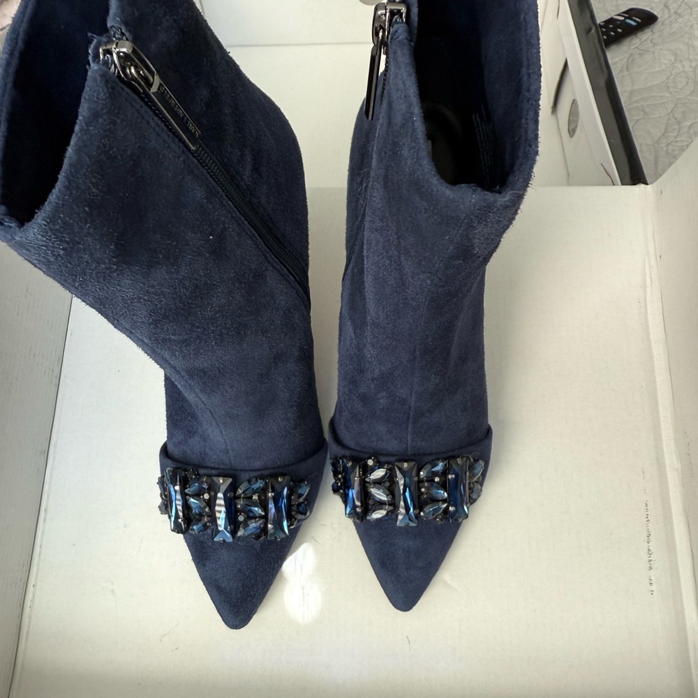 Karl Lagerfeld Navy Suede Heeled Boots
